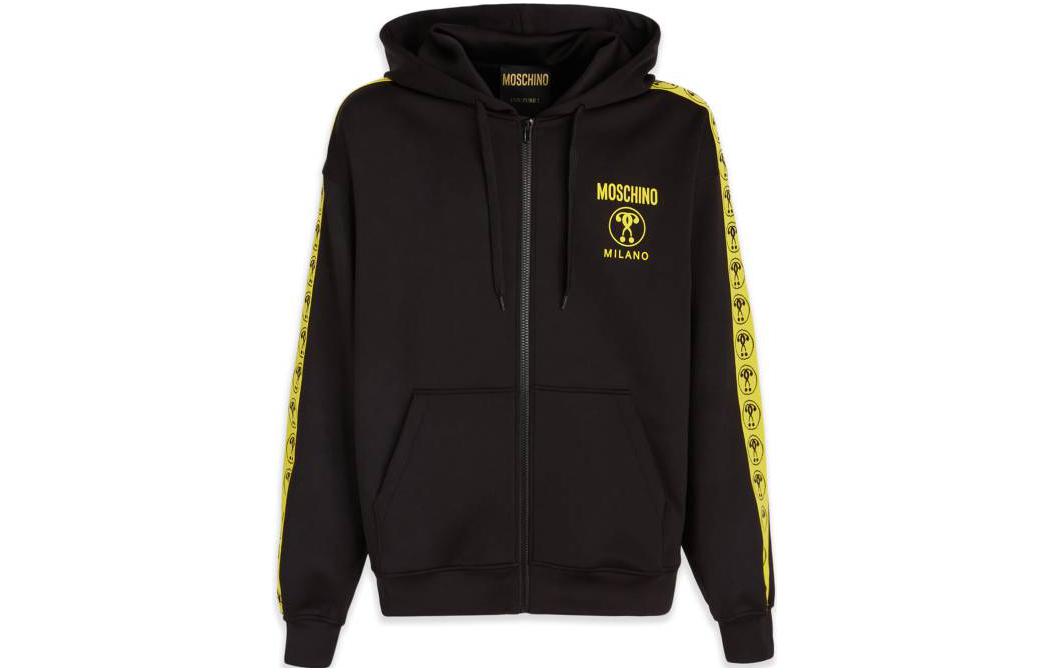 MOSCHINO SS23 Black Hoodie with Side Logo Tape Drawstring Design A1724-2029-2555