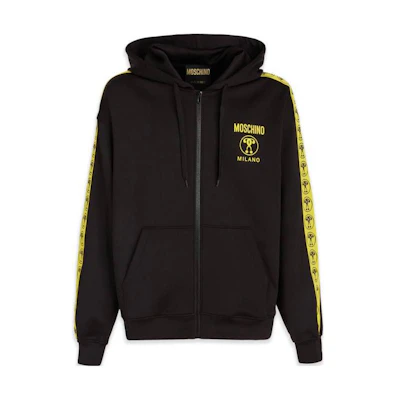 MOSCHINO SS23 Black Hoodie with Side Logo Tape Drawstring Design A1724-2029-2555