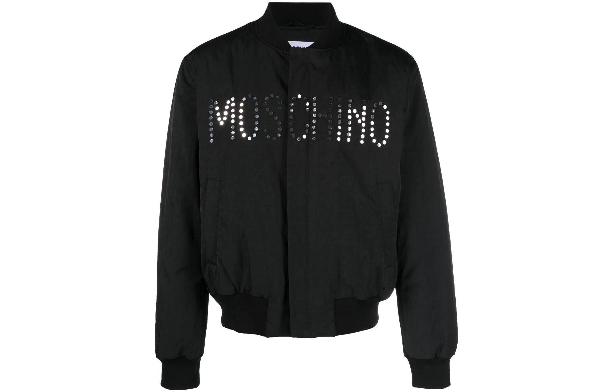 MOSCHINO SS23 Black Logo Embellished Zip-Up Bomber Jacket J0633-2015-2555