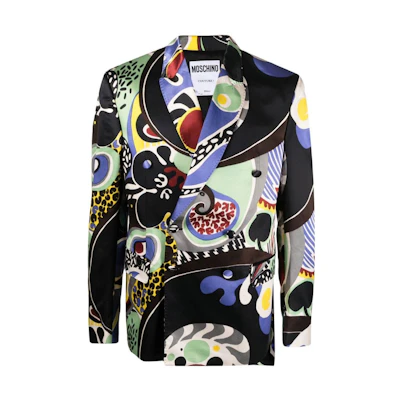MOSCHINO SS23 Black Patterned Double-Breasted Blazer for Men. J0510-2055-1555