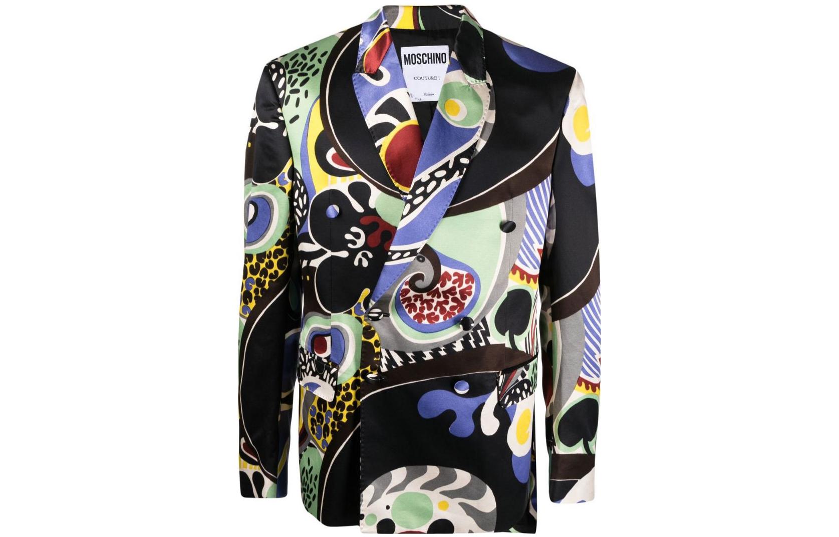 Order MOSCHINO SS23 Blazer Pria Hitam Pola Double-Breasted. J0510-2055-1555