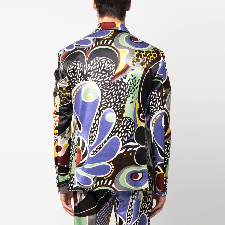 Shop MOSCHINO SS23 Blazer Pria Hitam Pola Double-Breasted. J0510-2055-1555