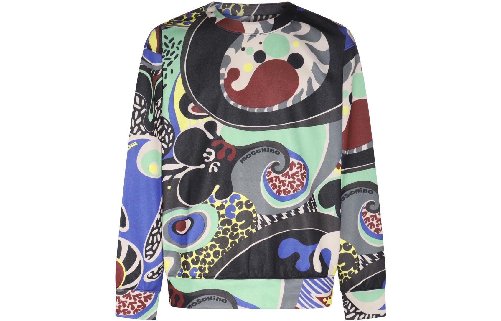 MOSCHINO SS23 Black Patterned Graphic Pullover Sweatshirt 17162-030J-1555