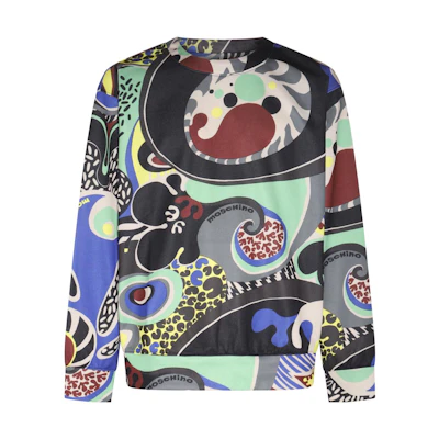 MOSCHINO SS23 Black Patterned Graphic Pullover Sweatshirt 17162-030J-1555