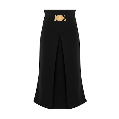 MOSCHINO SS23 Black Solid Color Logo Crepe Midi Skirt AEF231EJ012205240555