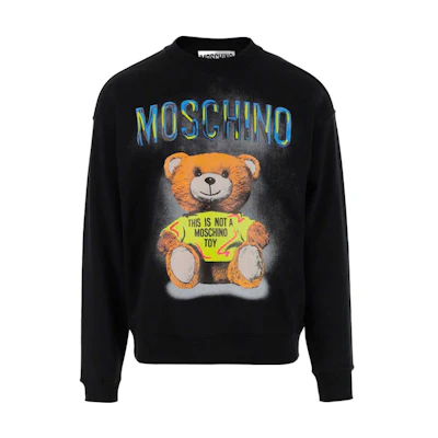 MOSCHINO SS23 Black Teddy Bear Logo Print Pullover Sweatshirt . V1732-0228-1555