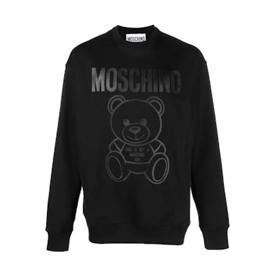 MOSCHINO SS23 Black Teddy Bear Logo Printed Crewneck Sweatshirt Men V1713-2028-1555