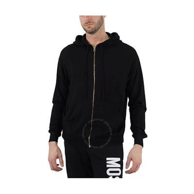 MOSCHINO SS23 Black Teddy Logo Knit Jacket with Zipped Hood Mens Holiday Edition A0901-4100-1555