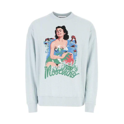 MOSCHINO SS23 Blue White Crewneck Sweatshirt with Letter and Graphic Design A121720451292