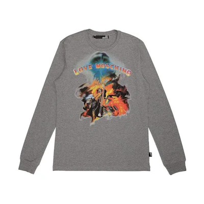 MOSCHINO SS23 Graphic Printed Crewneck Sweatshirt Men’s Grey Long Sleeve M466803-M3448-B922