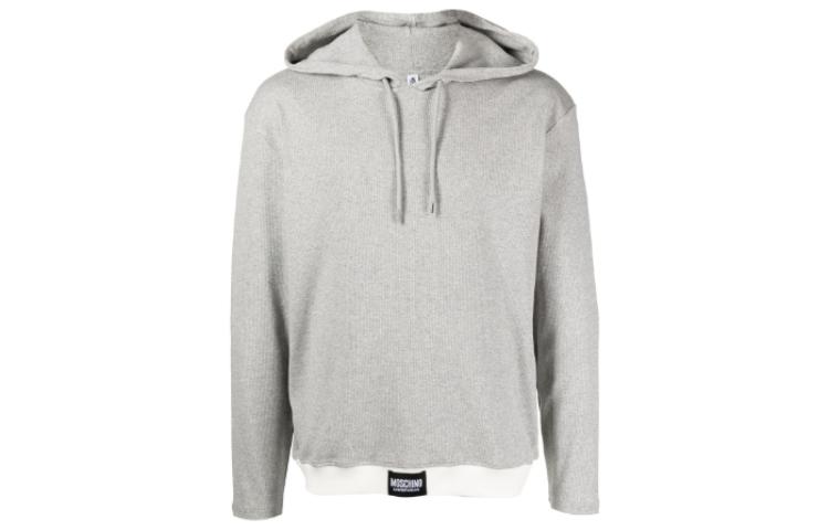 MOSCHINO SS23 Gray Solid Ribbed Long-Sleeve Hoodie A1206-4418-0489