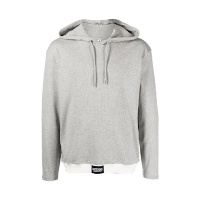 MOSCHINO SS23 Gray Solid Ribbed Long-Sleeve Hoodie A1206-4418-0489