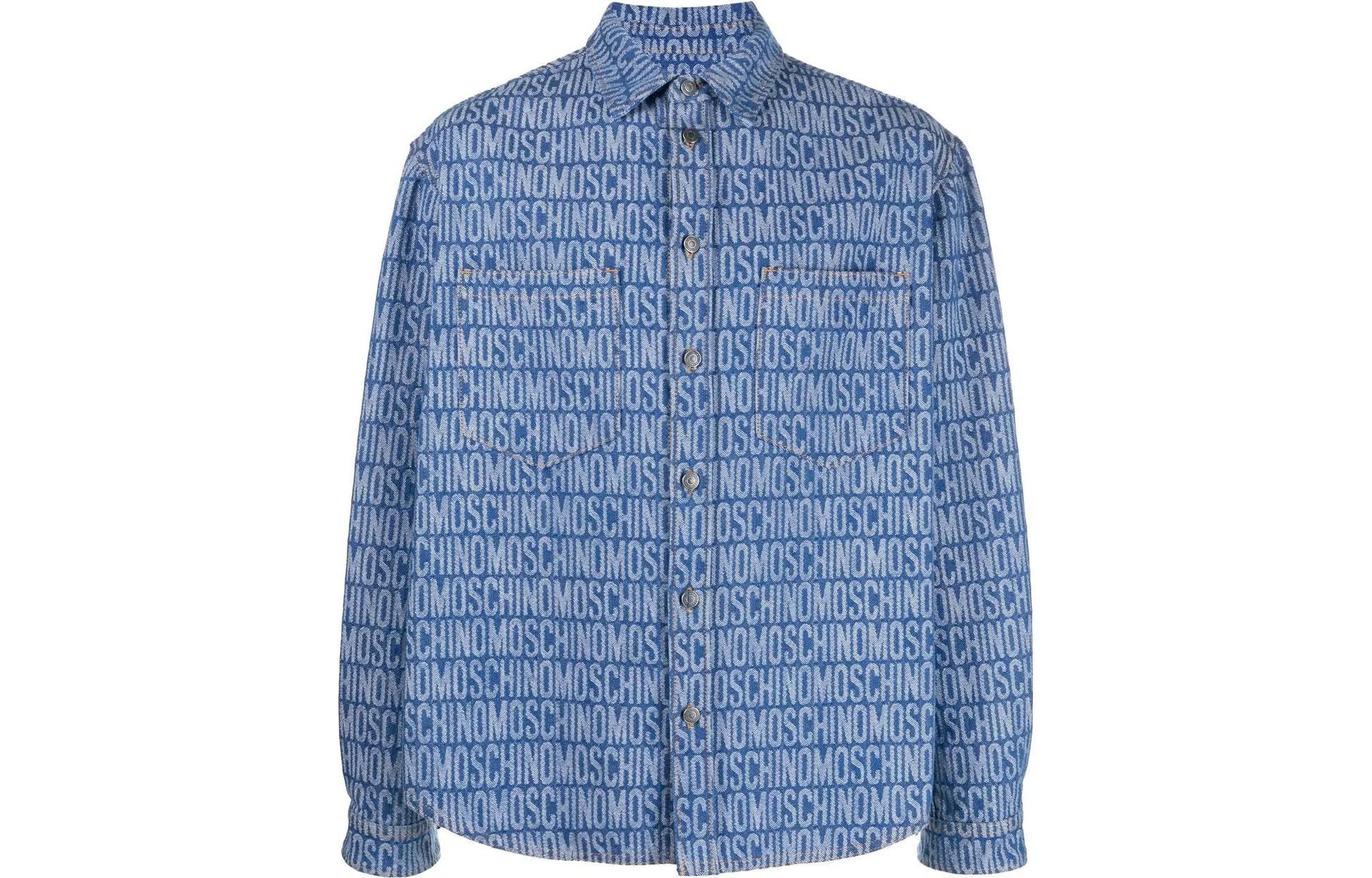MOSCHINO SS23 Letter Logo Printed Long Sleeve Shirt  Indigo Blue. A0201-2623-1299