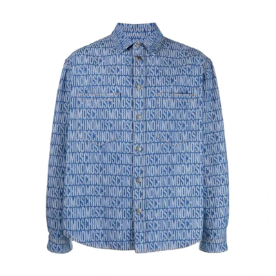 MOSCHINO SS23 Letter Logo Printed Long Sleeve Shirt Indigo Blue. A0201-2623-1299