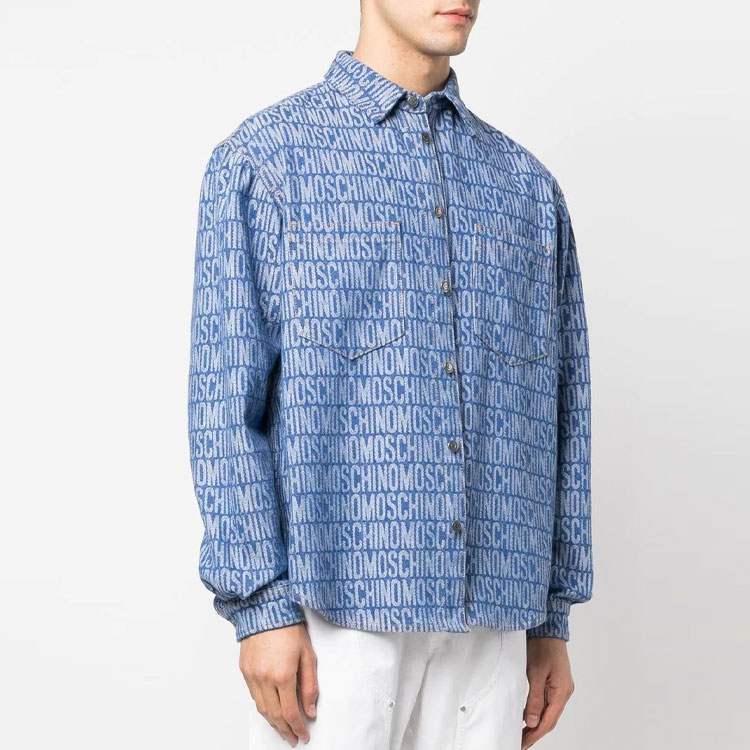 Purchase 모스키노 SS23 레터 로고 프린트 긴팔 셔츠 인디고 블루. A0201-2623-1299