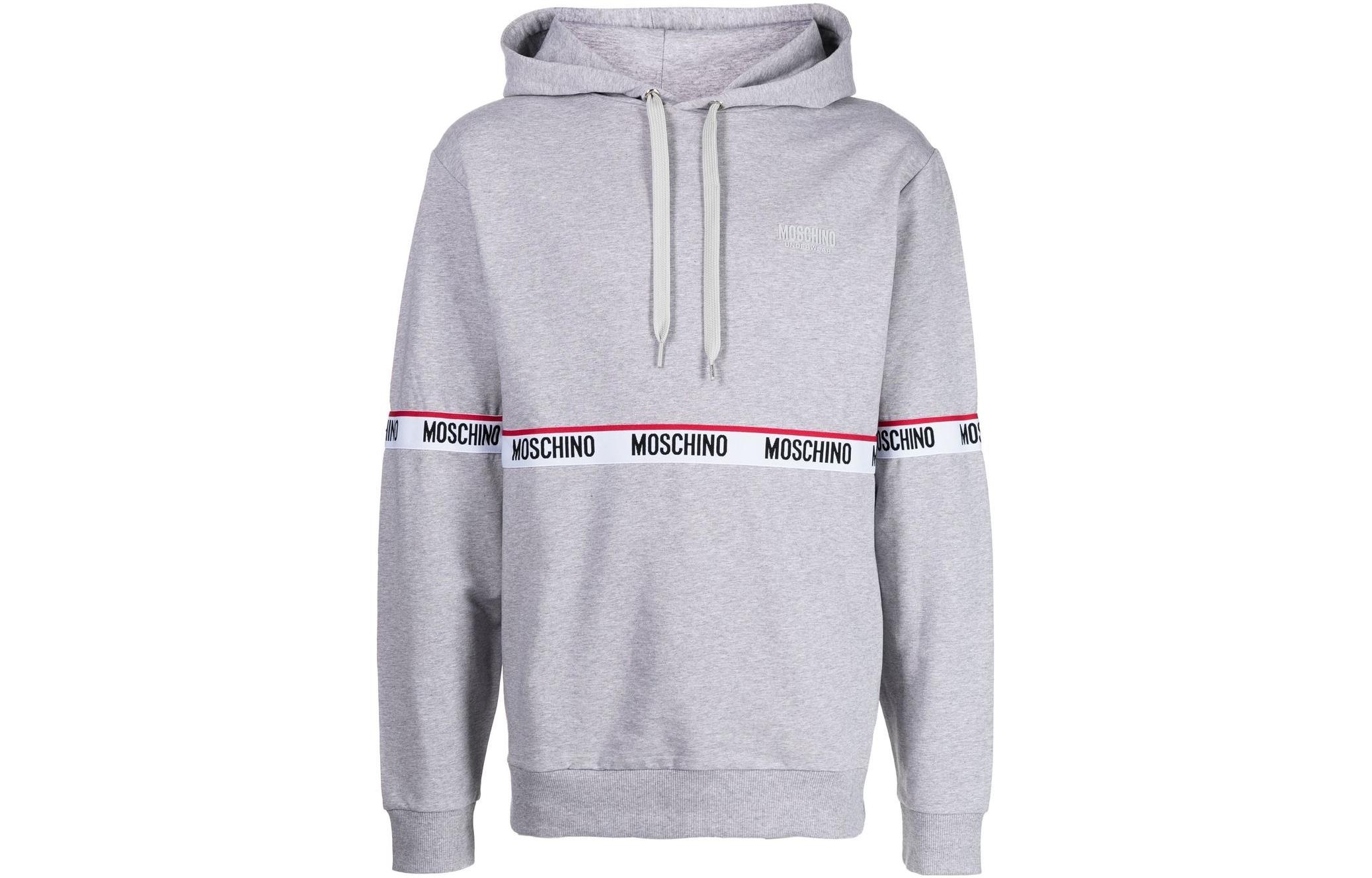 MOSCHINO SS23 Light Grey Hoodie with Letter Logo Trim A4703-8104-0489