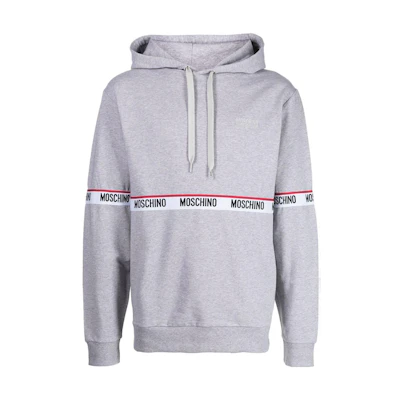MOSCHINO SS23 Light Grey Hoodie with Letter Logo Trim A4703-8104-0489