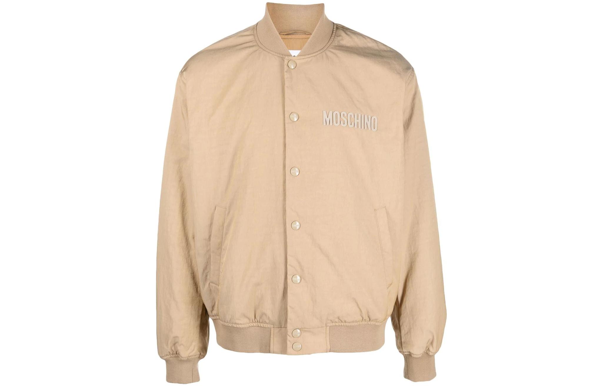 MOSCHINO SS23 Logo Embroidered Bomber Jacket Beige Mens A0624-2015-0084