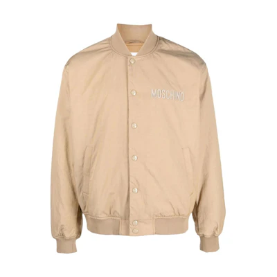 MOSCHINO SS23 Logo Embroidered Bomber Jacket Beige Mens A0624-2015-0084