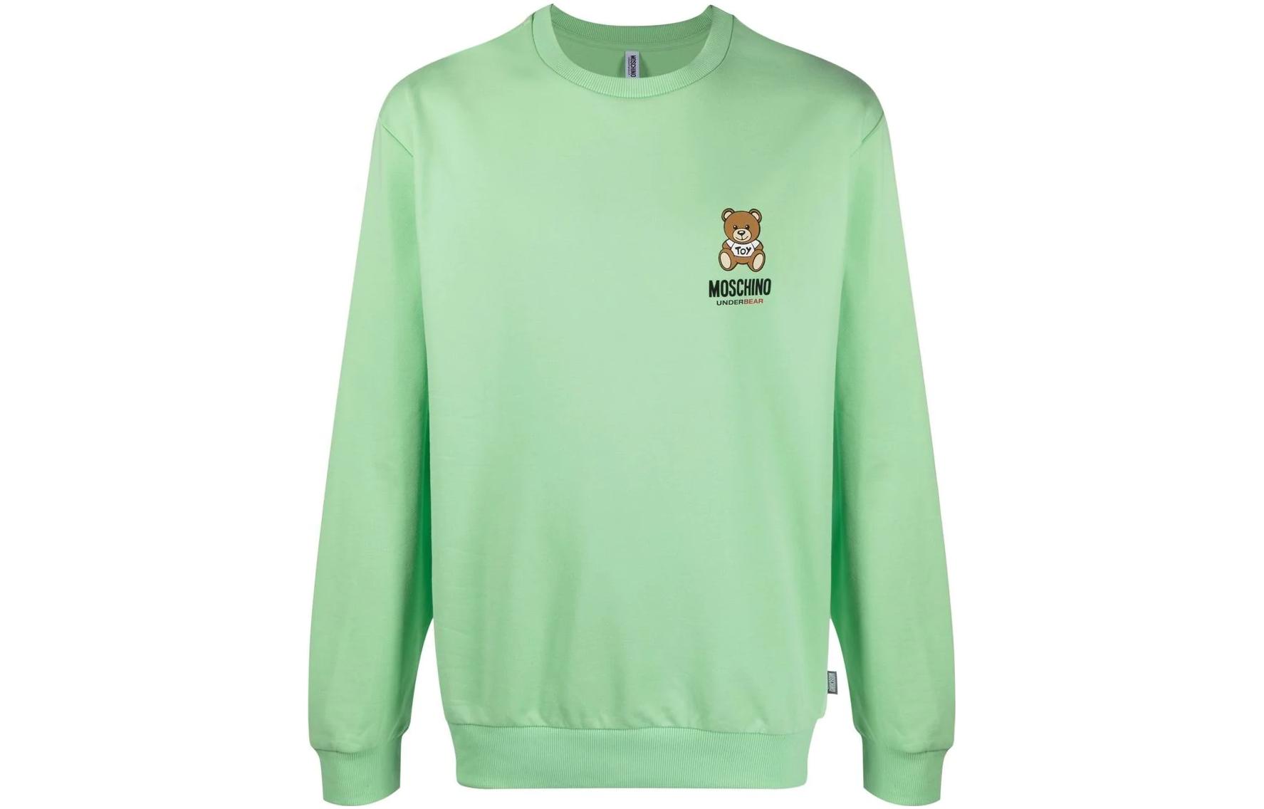 MOSCHINO SS23 Logo Print Crewneck Pullover Sweater Men’s Light Green V1785-4409-0449