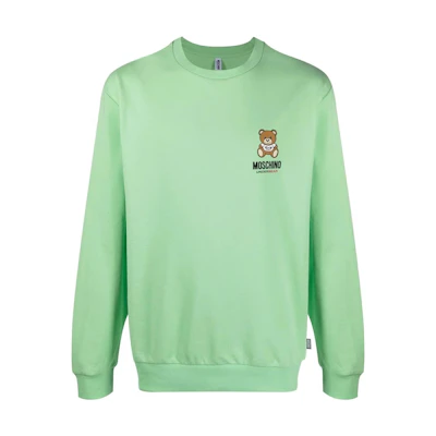 MOSCHINO SS23 Logo Print Crewneck Pullover Sweater Men’s Light Green V1785-4409-0449
