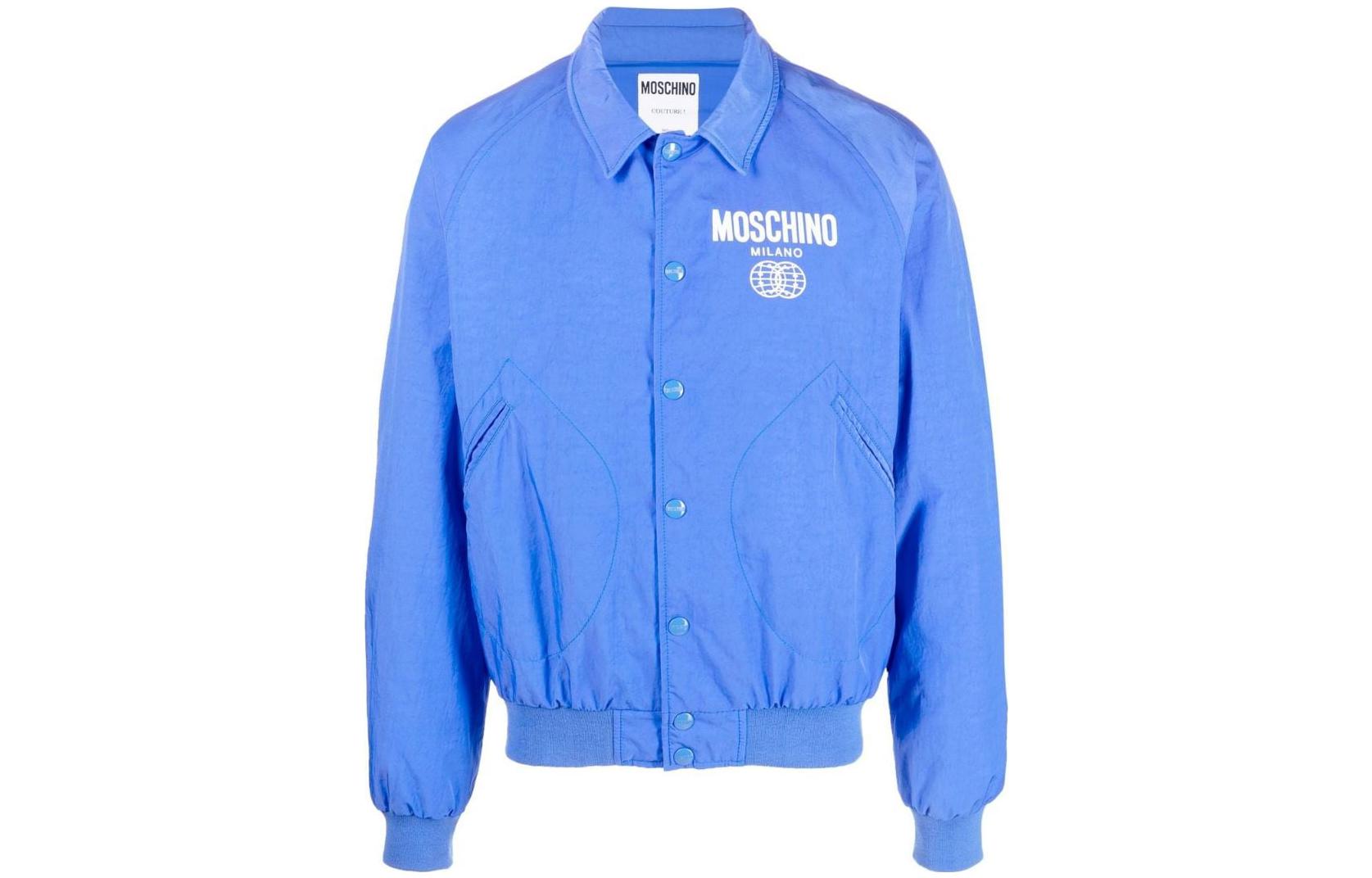 MOSCHINO SS23 Logo Print Single-Breasted Pilot Jacket Blue Mens A0632-2015-1297