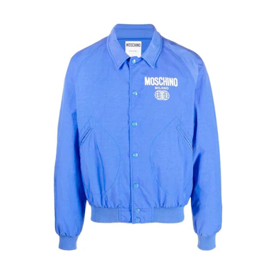 MOSCHINO SS23 Logo Print Single-Breasted Pilot Jacket Blue Mens A0632-2015-1297