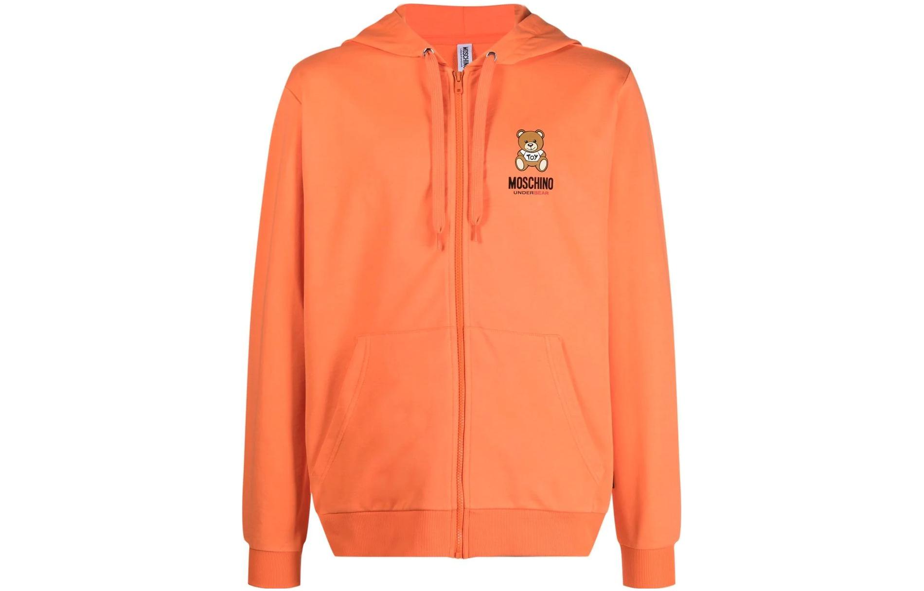 MOSCHINO SS23 Logo Teddy Bear Print Zip-Up Hoodie Orange () V1787-4409-0035