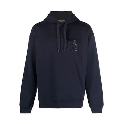Moschino SS23 Navy Blue Hoodie with Logo Print and Drawstring A1703-2028-0290