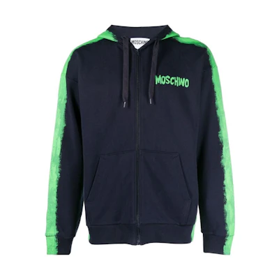 MOSCHINO SS23 Navy Blue Men’s Hoodie with Logo Print and Paint Effect A1707-2028-3290