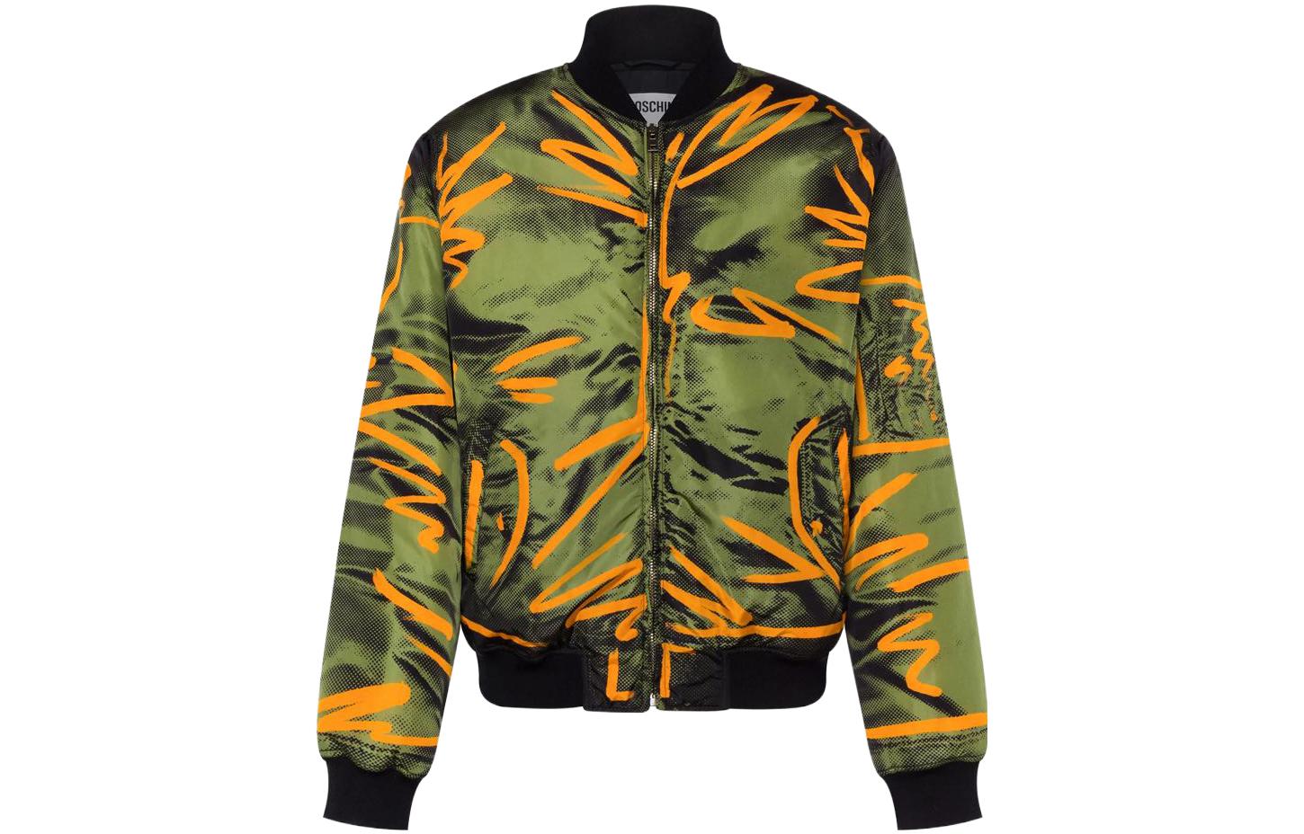 MOSCHINO SS23 Shadow Graffiti Nylon Bomber Jacket Green 231ZZA060102501425