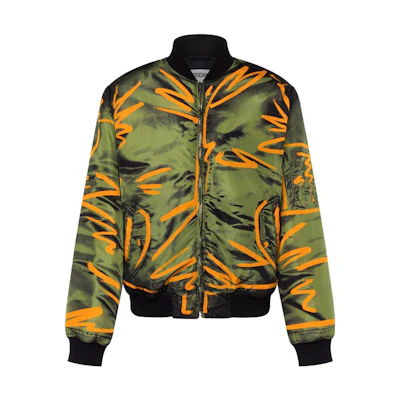 MOSCHINO SS23 Shadow Graffiti Nylon Bomber Jacket Green 231ZZA060102501425