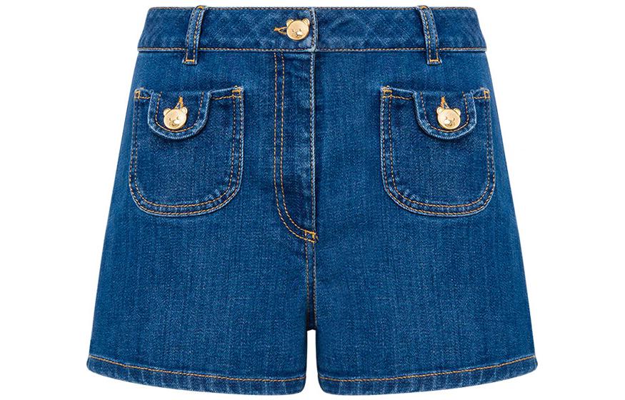 MOSCHINO SS23 Solid High-Waisted Button Shorts Blue AEF231EJ031505220295