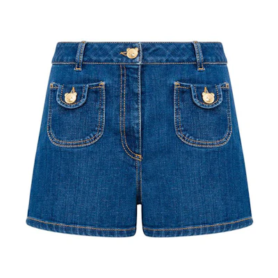 MOSCHINO SS23 Solid High-Waisted Button Shorts Blue AEF231EJ031505220295