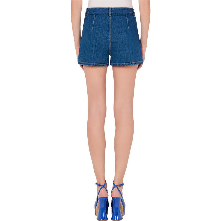 Shop 모스키노 SS23 솔리드 하이웨이스트 버튼 쇼츠 블루 AEF231EJ031505220295