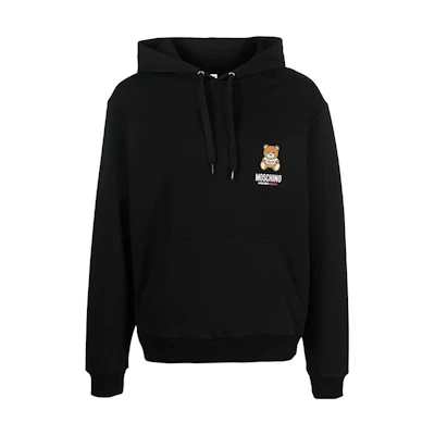 MOSCHINO SS23 Solid Logo Print Drawstring Hoodie Black A1786-4409-0555