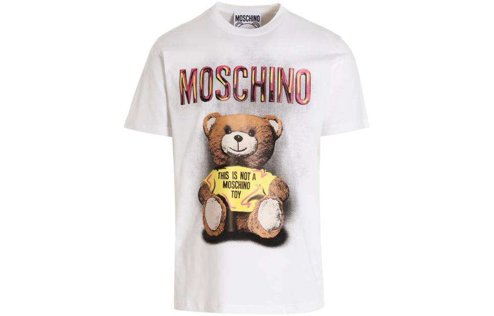 MOSCHINO SS23 Teddy Bear Logo Print Crew Neck T-Shirt  White V0733-0241-1001