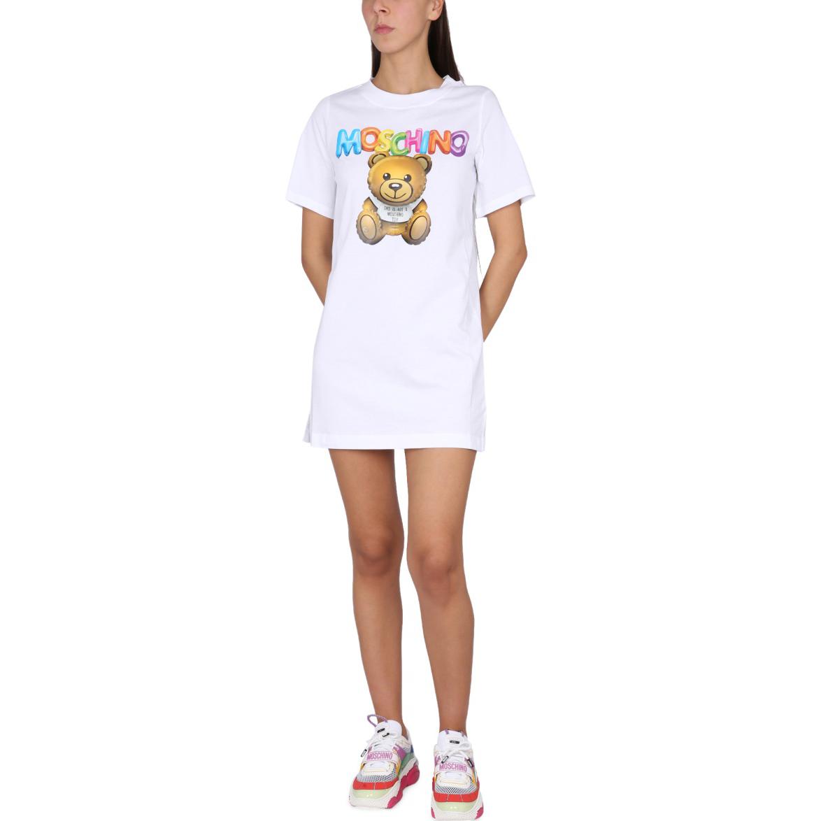 Purchase 모스키노 SS23 화이트 코튼 테디베어 그래픽 숏슬리브 원피스. V0446-0441-1001