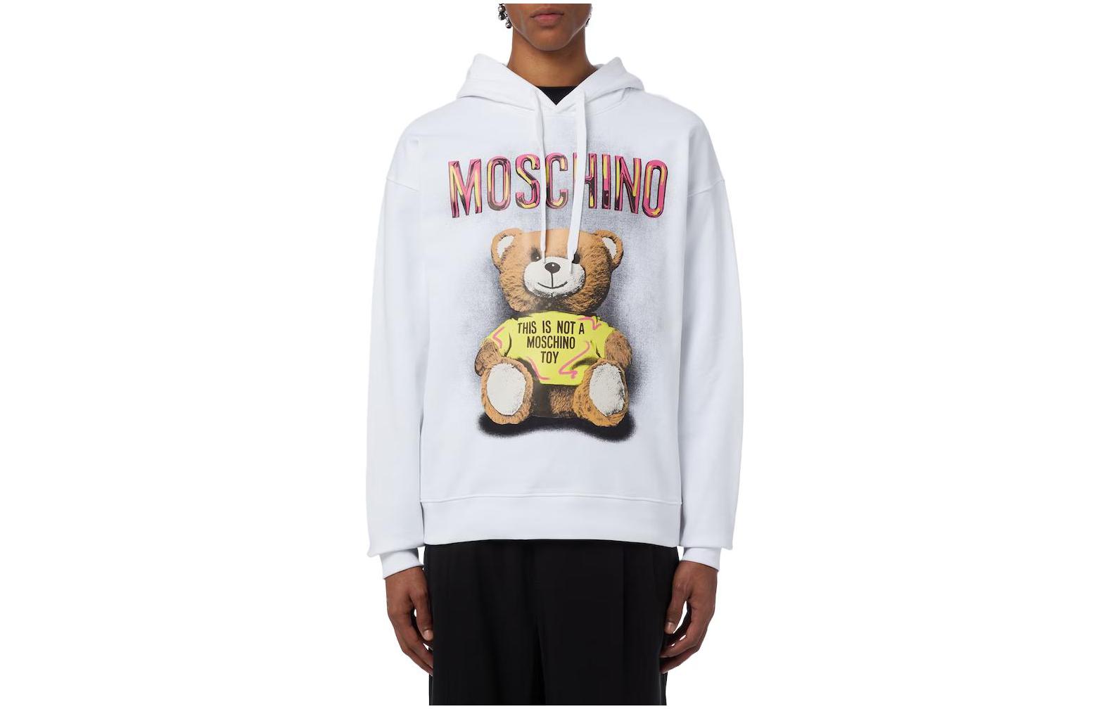 MOSCHINO SS23 White Teddy Bear Letter Print Hoodie Long Sleeve V1733-0228-1001