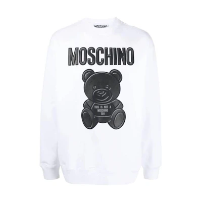 Moschino SS23 White Teddy Bear Print Crewneck Sweatshirt Long Sleeve V17137-0281-1001