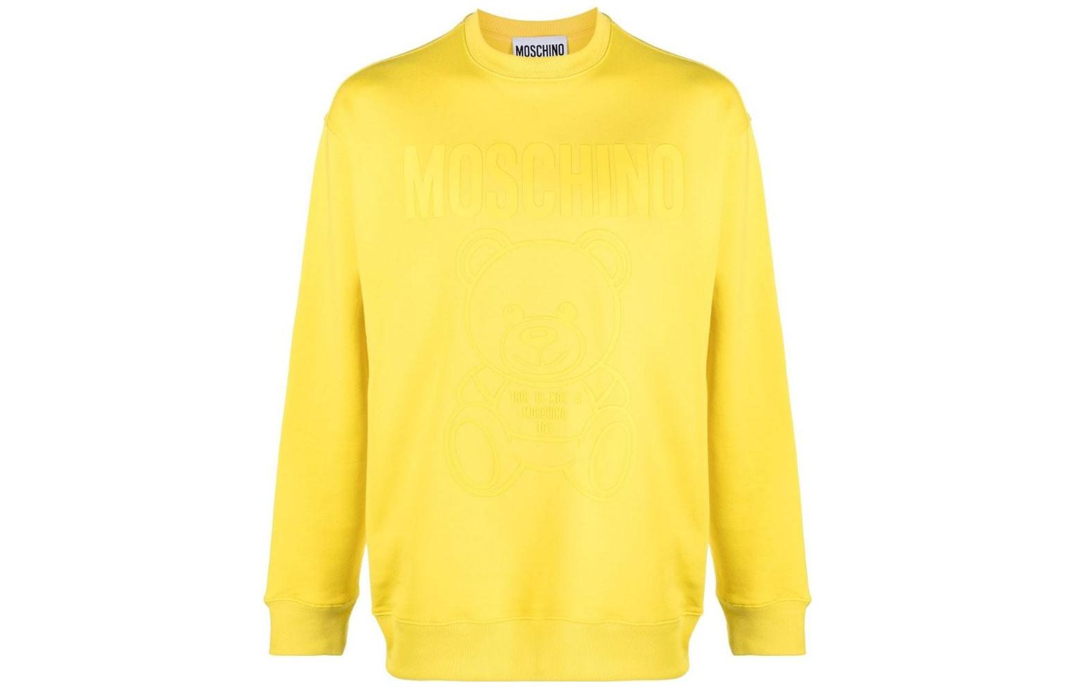 MOSCHINO SS23 Yellow Teddy Bear Logo Print Crewneck Sweatshirt Men V1713-2028-1032
