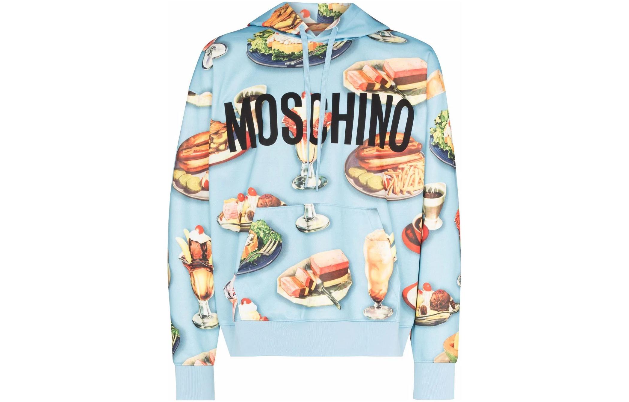 Moschino SS24 Food Letter Print Blue Pullover Hoodie Long Sleeve A1722-0229-1305