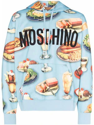 Moschino SS24 Food Letter Print Blue Pullover Hoodie Long Sleeve A1722-0229-1305 Buy Moschino SS24 Food Letter Print Blue Pullover Hoodie Long Sleeve A1722-0229-1305