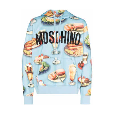 Moschino SS24 Food Letter Print Blue Pullover Hoodie Long Sleeve A1722-0229-1305