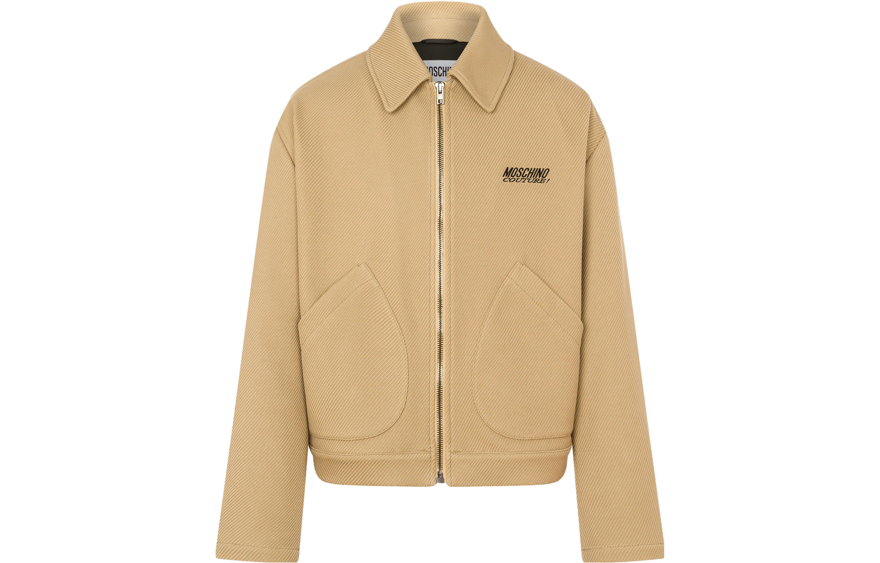 MOSCHINO SS24 Logo Embroidered Double Rider Jacket Men’s Light Khaki A0634-2011-2148