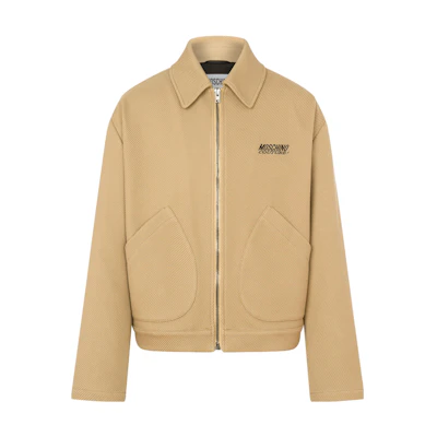 MOSCHINO SS24 Logo Embroidered Double Rider Jacket Men’s Light Khaki A0634-2011-2148