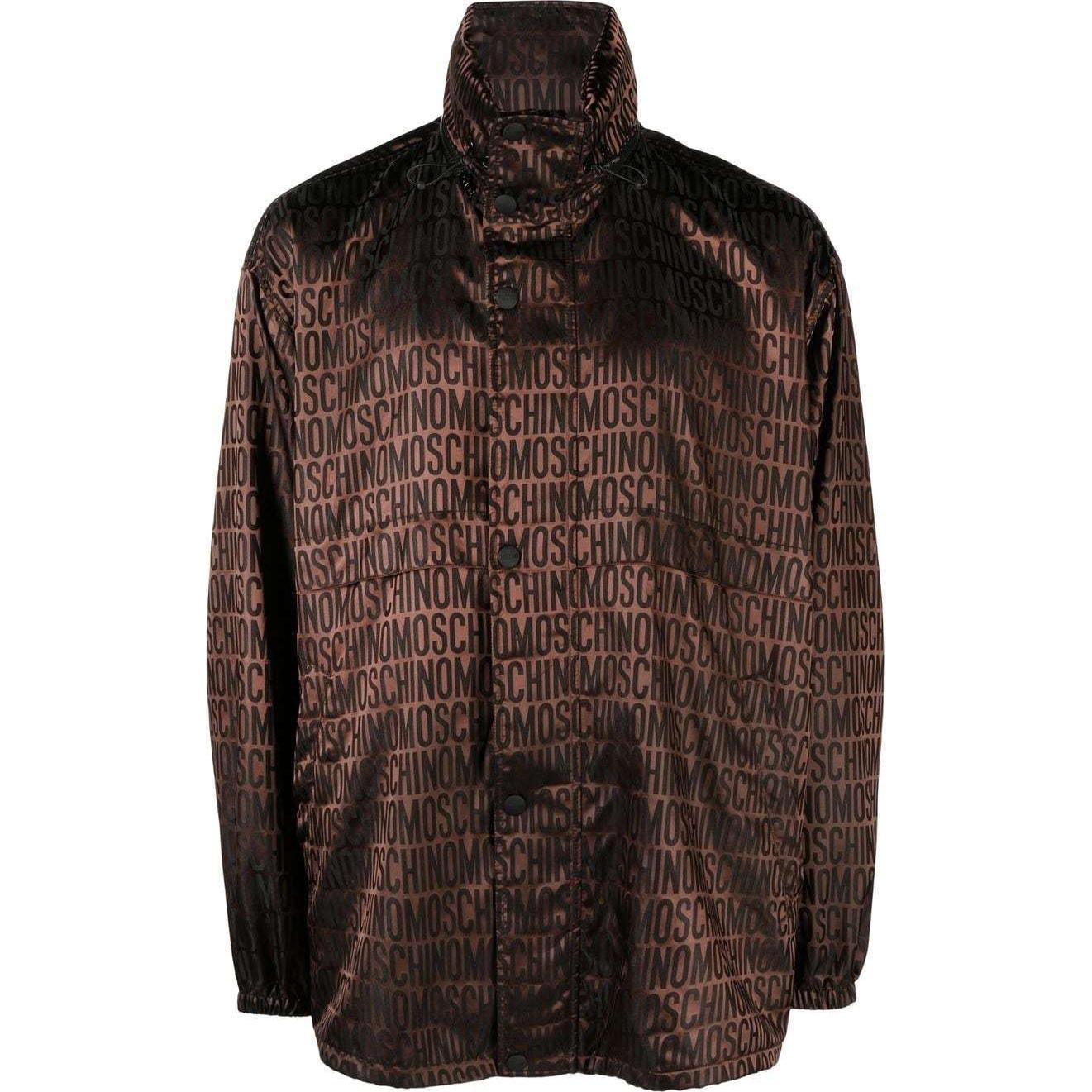 MOSCHINO SS24 Logo Print Hooded Button-Up Jacket Rust Brown A06032616-BROWN