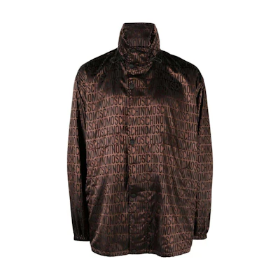 MOSCHINO SS24 Logo Print Hooded Button-Up Jacket Rust Brown A06032616-BROWN