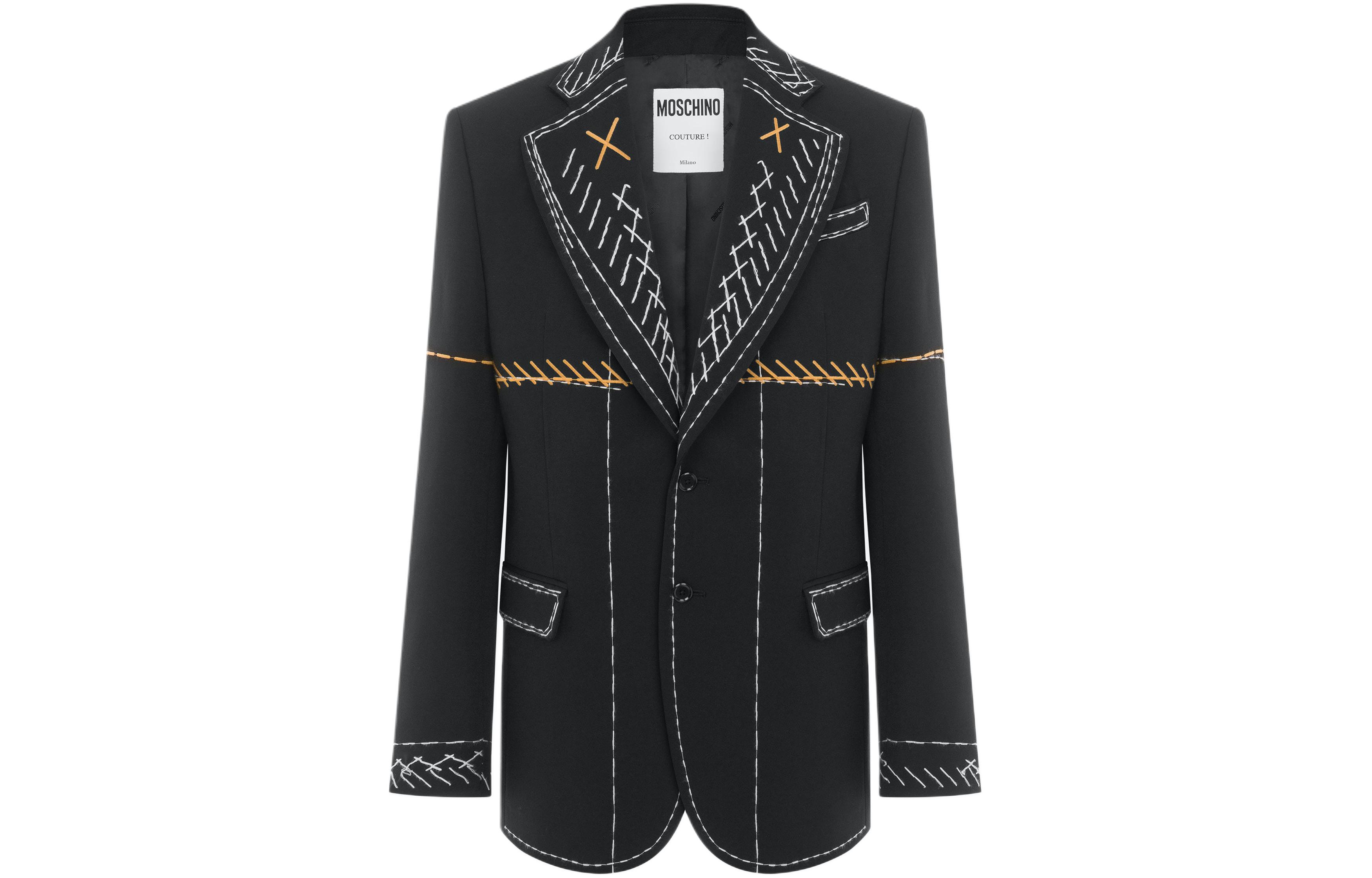 MOSCHINO Stitchings Wool Twill Jacket Black Twill Contrast Accent Blazer A0514-5233-1555