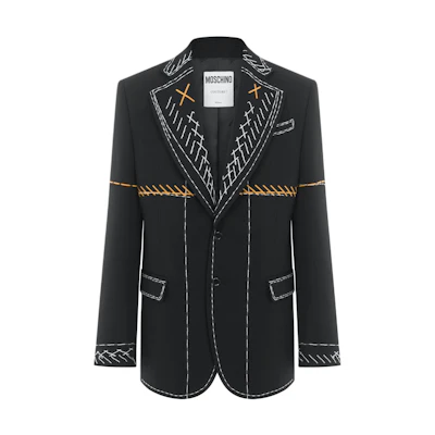 MOSCHINO Stitchings Wool Twill Jacket Black Twill Contrast Accent Blazer A0514-5233-1555